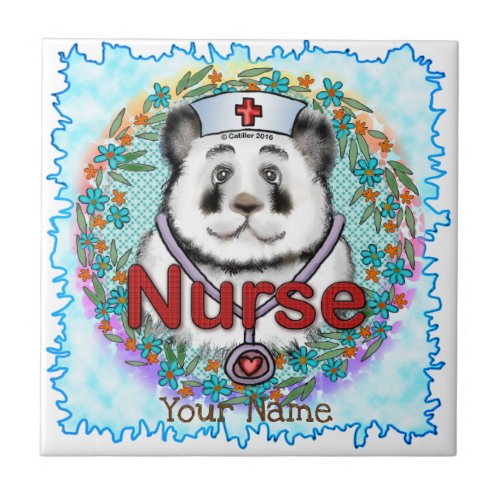 Panda Bear Nurse custom name  Ceramic Tile