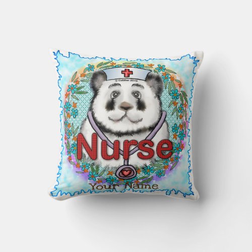 Panda Bear Nurse custom name  Throw Pillow