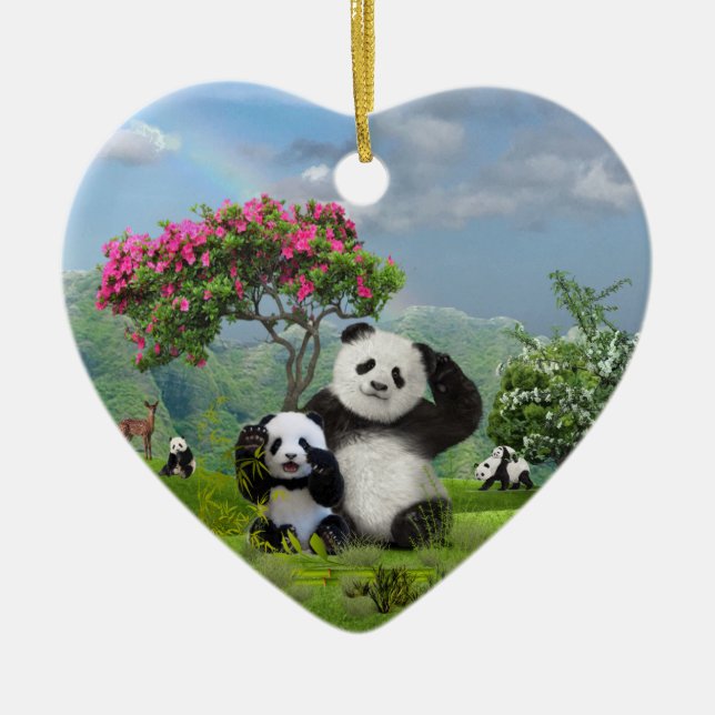 Panda bear Paradise Ceramic Ornament (Front)