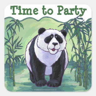 Panda Bear Party Center Square Sticker
