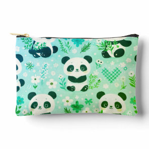Panda Bear Pattern Green Print Accessory Pouch