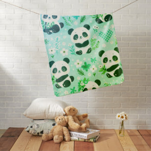 Panda Bear Pattern Green Print Baby Blanket