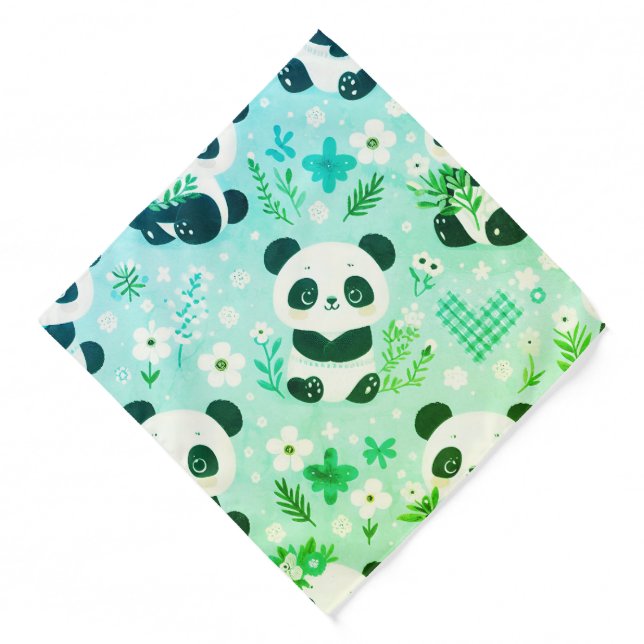 Panda Bear Pattern Green Print Bandana (Front)