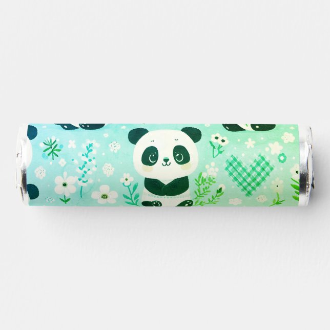 Panda Bear Pattern Green Print Breath Savers® Mints (Front)