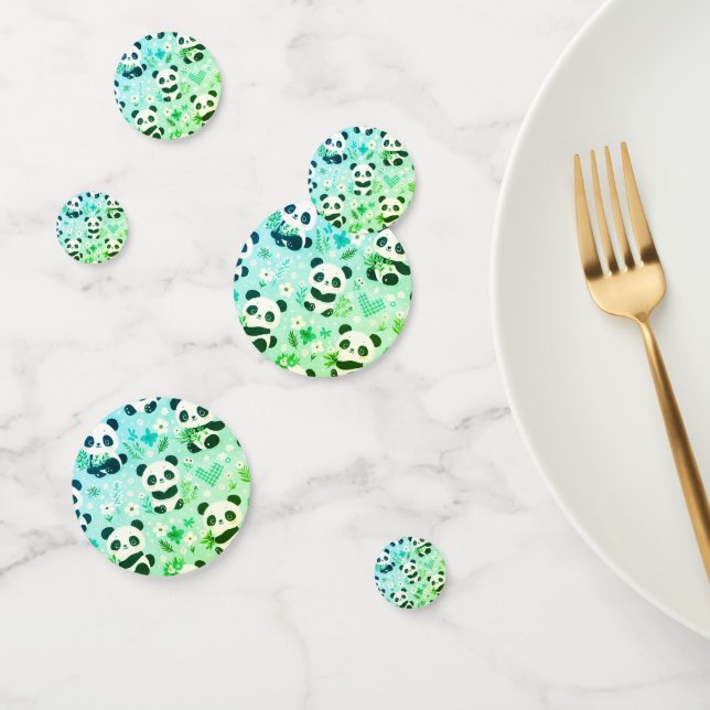 Panda Bear Pattern Green Print Confetti (Group)
