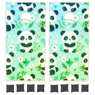 Panda Bear Pattern Green Print Cornhole Set