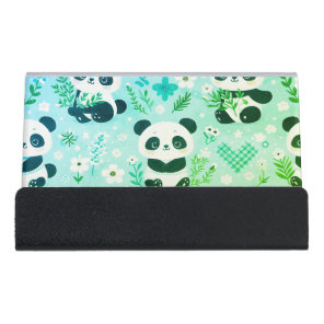 Panda Bear Pattern Green Print Desk Business Card Holder