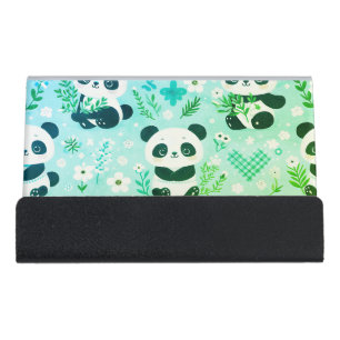 Panda Bear Pattern Green Print Desk Business Card Holder