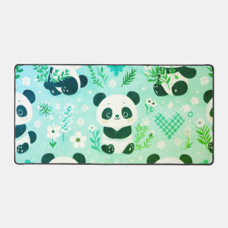 Panda Bear Pattern Green Print Desk Mat
