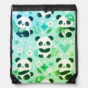 Panda Bear Pattern Green Print Drawstring Bag