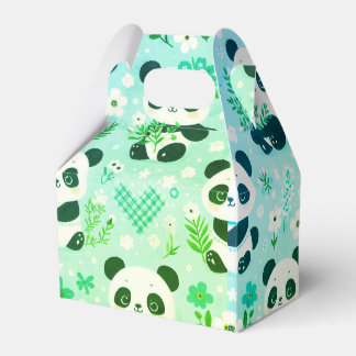 Panda Bear Pattern Green Print Favor Boxes