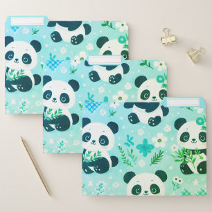 Panda Bear Pattern Green Print File Folder