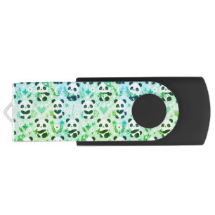 Panda Bear Pattern Green Print Flash Drive