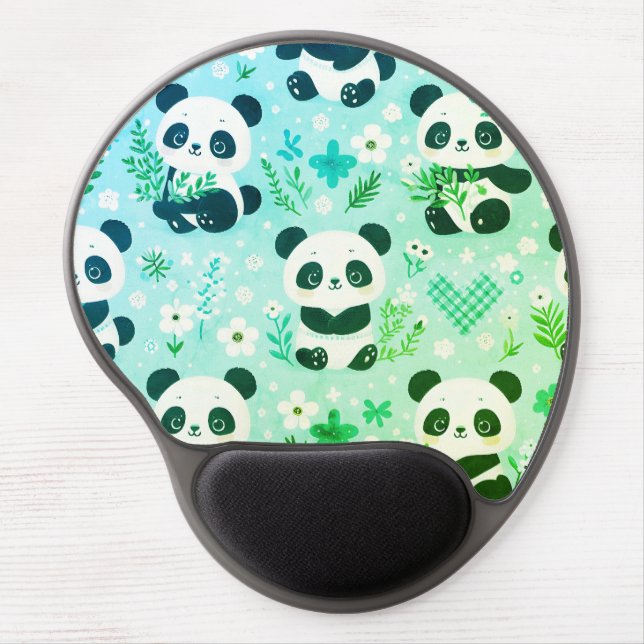 Panda Bear Pattern Green Print Gel Mouse Pad (Front)