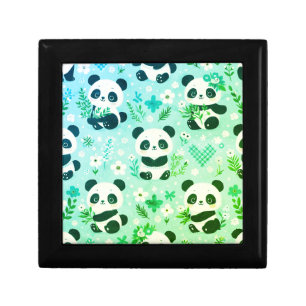 Panda Bear Pattern Green Print Gift Box