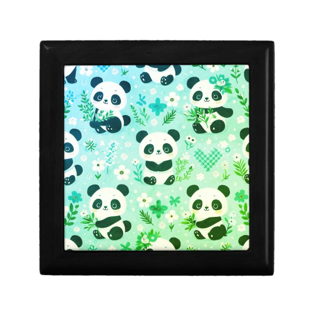 Panda Bear Pattern Green Print Gift Box (Front)