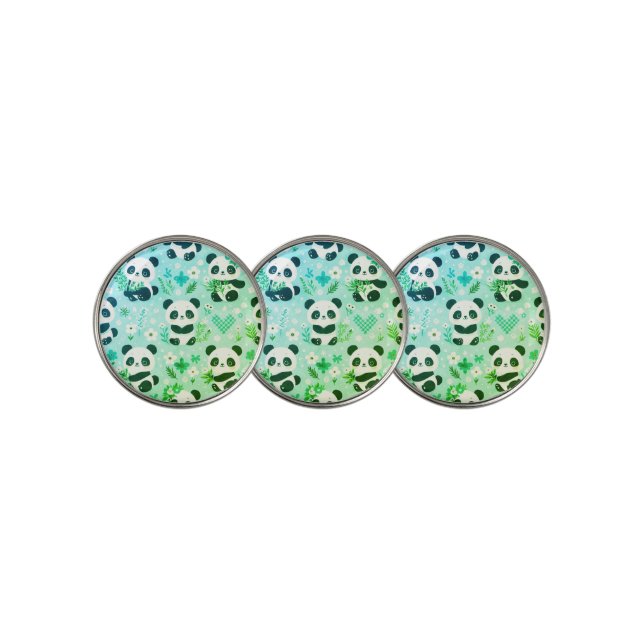 Panda Bear Pattern Green Print Golf Ball Marker (3 Up)