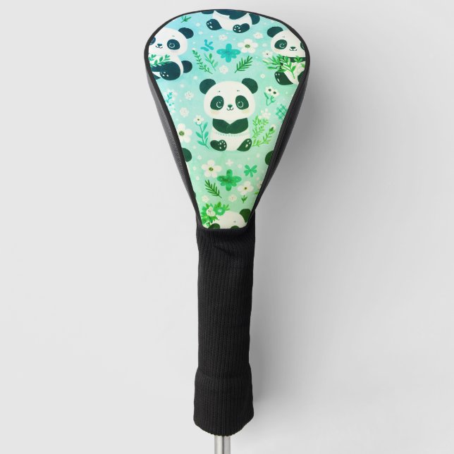 Panda Bear Pattern Green Print Golf Head Cover (Front)