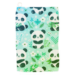 Panda Bear Pattern Green Print Golf Towel