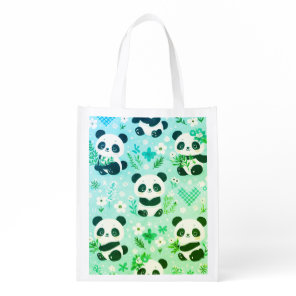 Panda Bear Pattern Green Print Grocery Bag