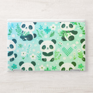 Panda Bear Pattern Green Print HP Laptop Skin