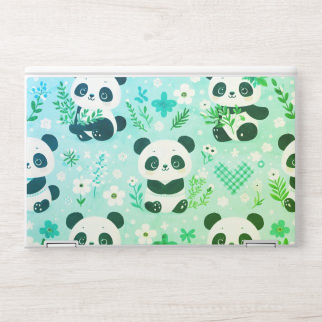Panda Bear Pattern Green Print HP Laptop Skin (Front)