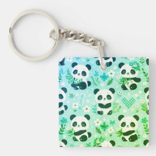 Panda Bear Pattern Green Print Keychain