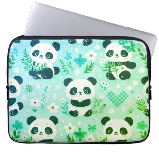 Panda Bear Pattern Green Print Laptop Sleeve