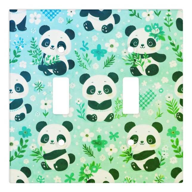 Panda Bear Pattern Green Print Light Switch Cover (Front)