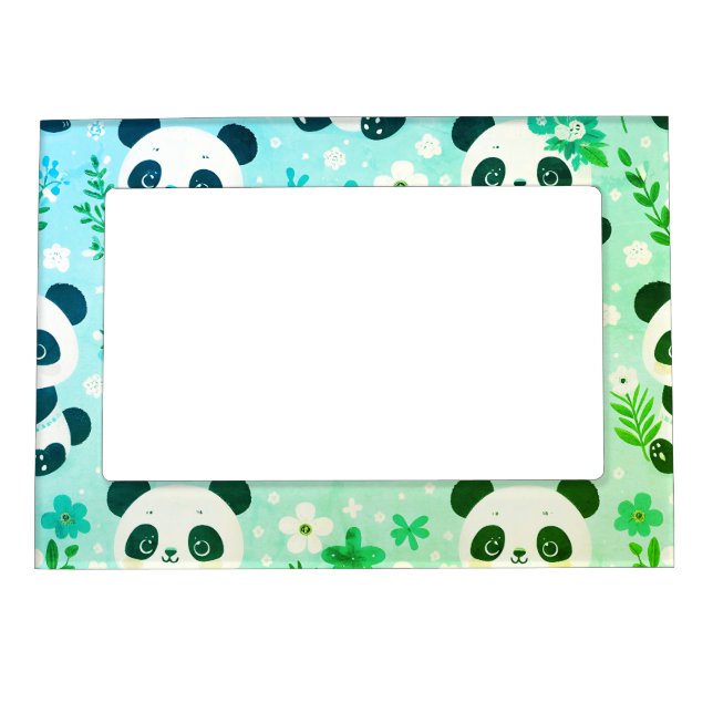 Panda Bear Pattern Green Print Magnetic Frame (Front)