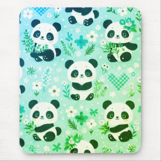 Panda Bear Pattern Green Print Mouse Pad
