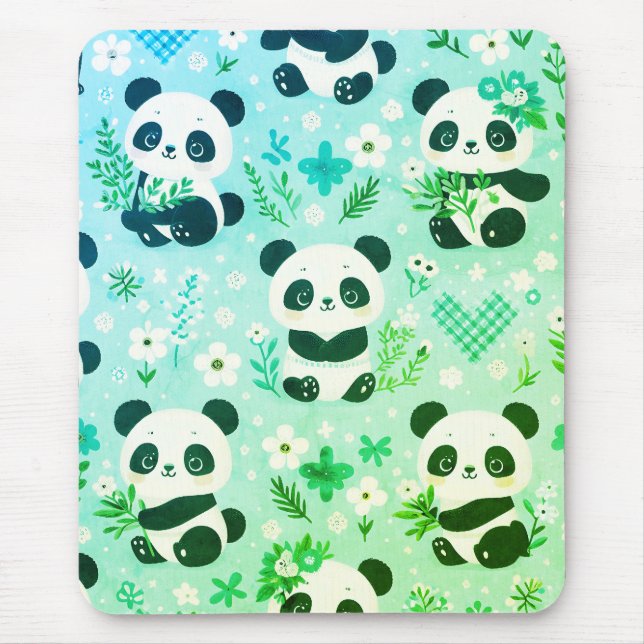 Panda Bear Pattern Green Print Mouse Pad (Front)