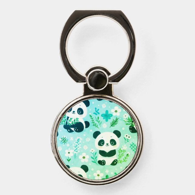 Panda Bear Pattern Green Print Phone Ring Stand (Front)