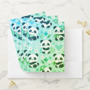 Panda Bear Pattern Green Print Pocket Folder