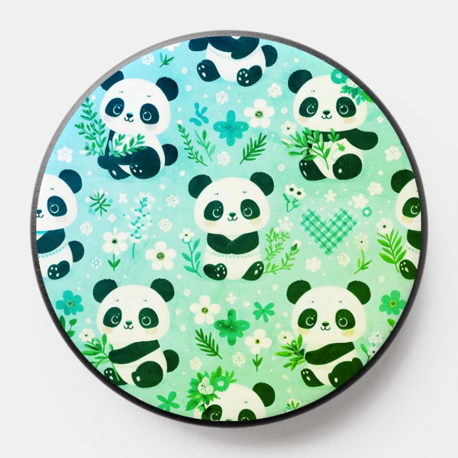 Panda Bear Pattern Green Print PopSocket (Popsocket)