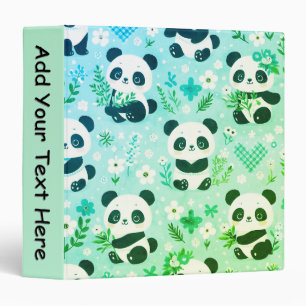 Panda Bear Pattern Green Print PPersonal 3 Ring Binder