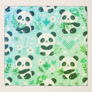 Panda Bear Pattern Green Print Scarf