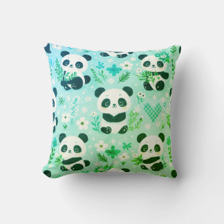Panda Bear Pattern Green Print Throw Pillow
