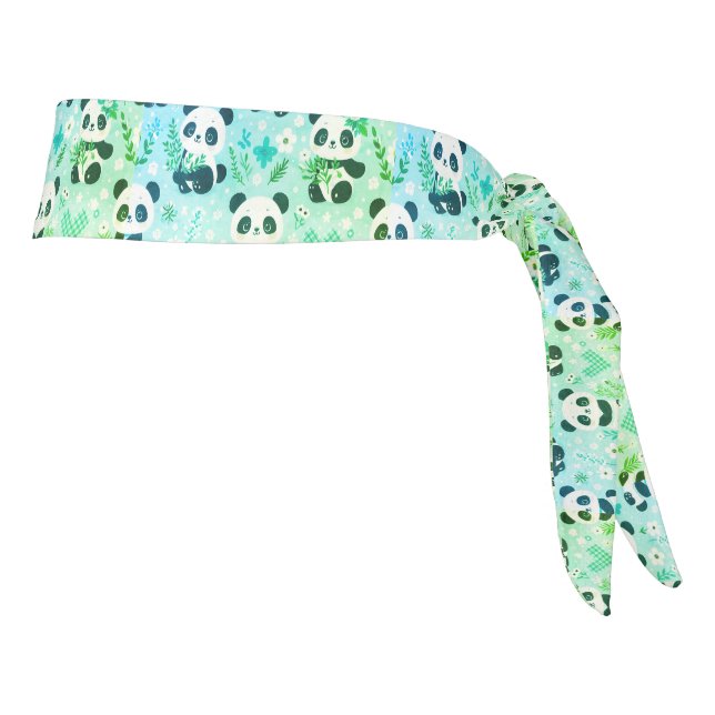 Panda Bear Pattern Green Print Tie Headband (Rotate 90)