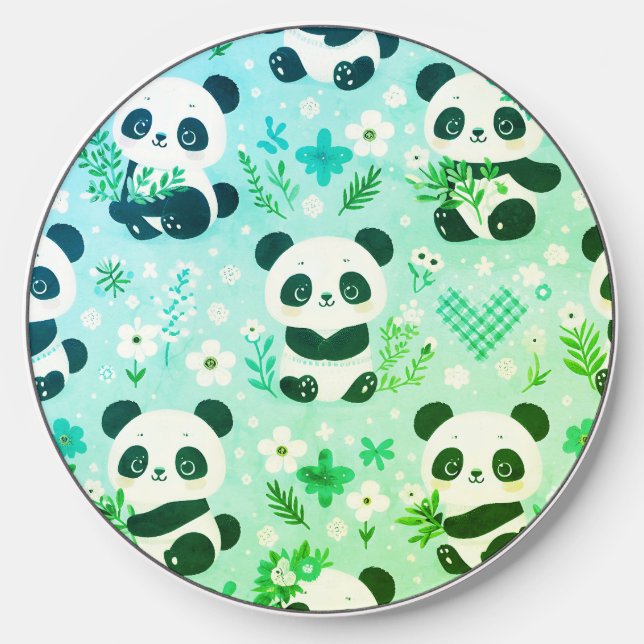 Panda Bear Pattern Green Print Wireless Charger (Front)