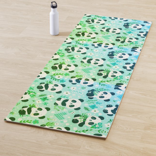 Panda Bear Pattern Green Print Yoga Mat (In Situ)