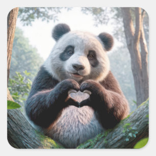 Panda Bear Paws In Heart Shape Square Sticker