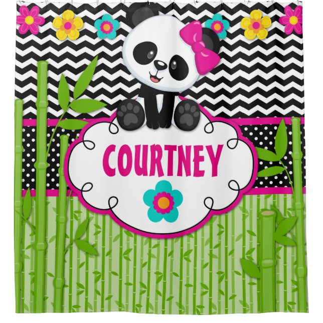 Panda Bear Personalized Monogram Shower Curtain (Front)