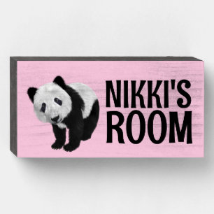 PANDA BEAR PERSONALIZED NAME PINK Wood Sign