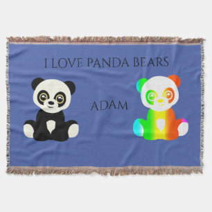 Panda bear personalized name throw blanket. blanket