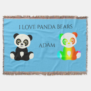 Panda bear personalized name throw blanket. blanket