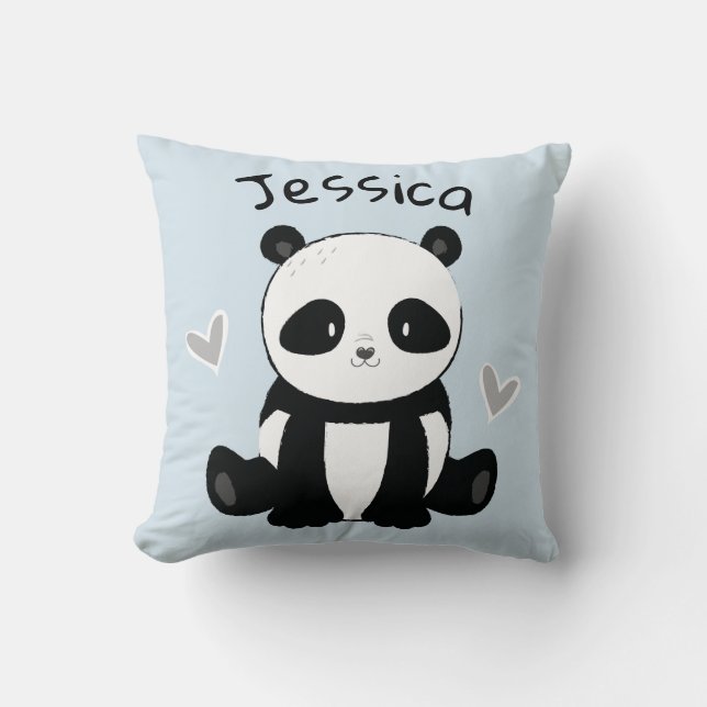 Panda Bear Personalized Nursery Decor Throw Pillow (Front)