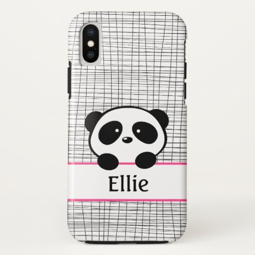 Panda Bear Pink and Black Girly Animal Monogram iPhone X Case
