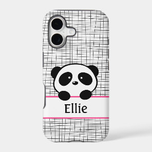 Panda Bear Pink and Black Girly Animal Monogram iPhone 17 Case