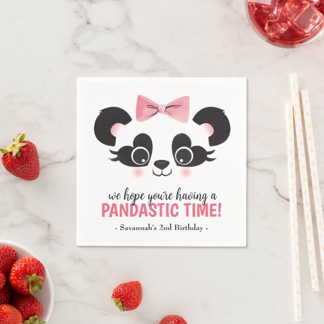 Panda Bear Pink Girls Birthday Party Napkins (Insitu)